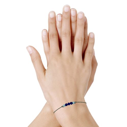 Bracelet Lien Trois Perles de Lapis Lazuli et Deux Anneaux de L - LES POULETTES BIJOUX - Modalova