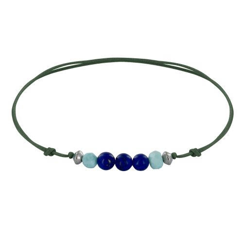 Bracelet Lien Trois Perles de Lapis Lazuli et Deux Anneaux de L - LES POULETTES BIJOUX - Modalova