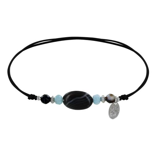 Bracelet Lien Ovale et Perles Facettées d'Agate et Deux - LES POULETTES BIJOUX - Modalova