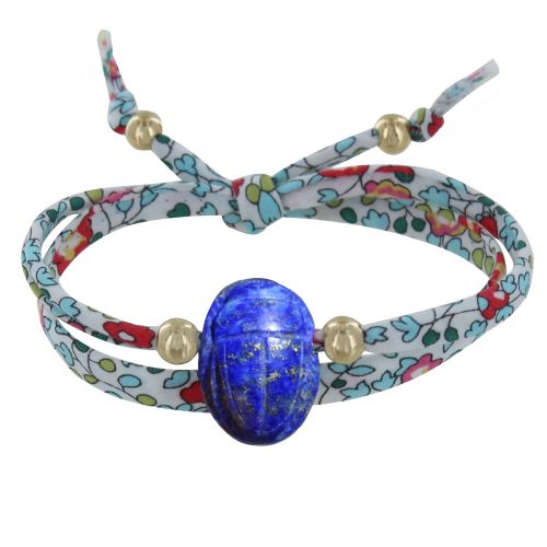 Bracelet Double Tour Lien liberty Talisman Scarabée en Lapis La - LES POULETTES BIJOUX - Modalova