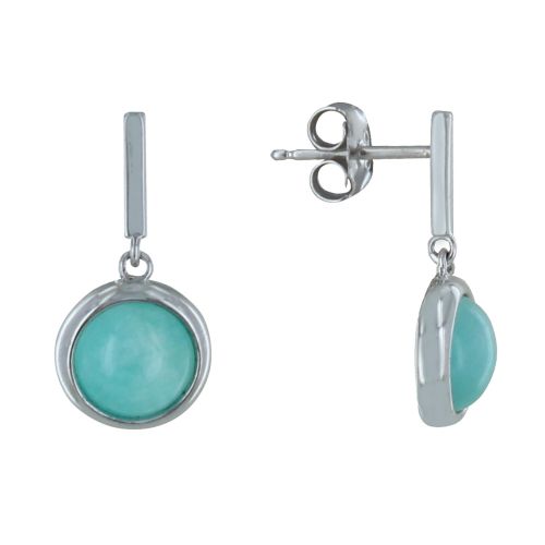Boucles d'Oreilles Argent 925 Rhodié Barre et Demi Perle d'Amazonite - LES POULETTES BIJOUX - Modalova