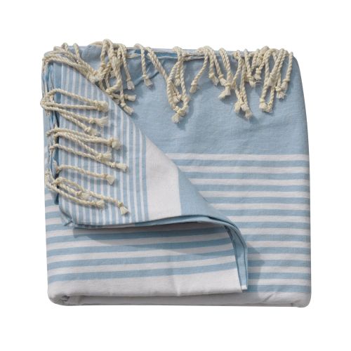 BIJOUX Grand Fouta Drap Plage et Hammam Coton Couleur Ciel Rayé B - LES POULETTES - Modalova