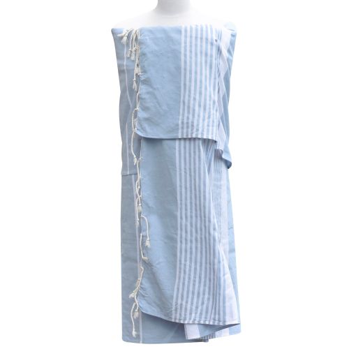 BIJOUX Grand Fouta Drap Plage et Hammam Coton Couleur Ciel Rayé B - LES POULETTES - Modalova