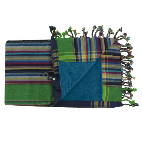 BIJOUX Kikoy Serviette Plage Coton Couleur Rayé Bleu Foncé Vert - Bleu - LES POULETTES - Modalova
