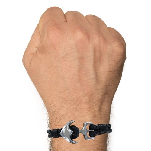Bracelet Argent 925 Ancre et Cuir Deux Liens Tréssés - LES POULETTES BIJOUX - Modalova