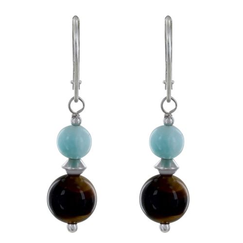 Boucles d'Oreilles Argent Dormeuse Une Perle de Larimar et Oeil - LES POULETTES BIJOUX - Modalova