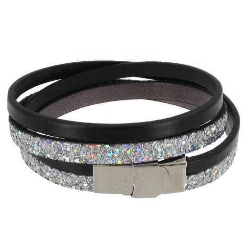Bracelet Cuir Deux Lanières et Paillettes Fermoir Acier Inoxyda - LES POULETTES BIJOUX - Modalova