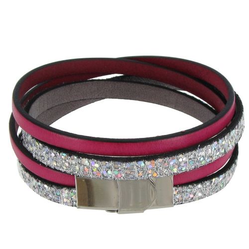 Bracelet Cuir Deux Lanières et Paillettes Fermoir Acier Inoxyda - LES POULETTES BIJOUX - Modalova
