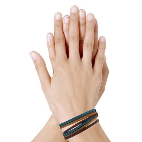 Bracelet Cuir Trois Lanières Marron Fermoir Aci - LES POULETTES BIJOUX - Modalova