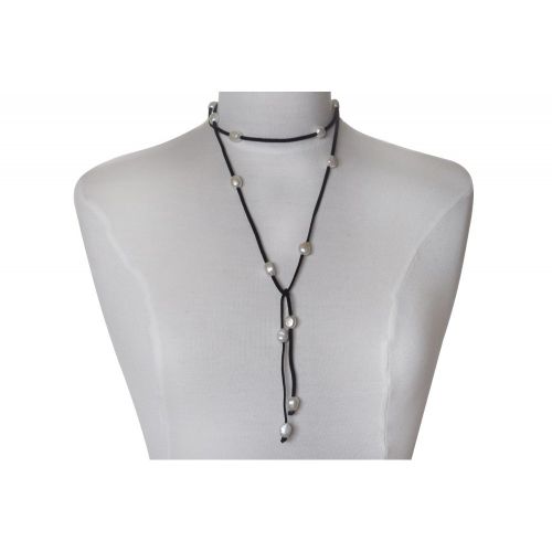 Collier 16 Perles Blanche Forme Baroque Lien en Suédine - Class - LES POULETTES BIJOUX - Modalova