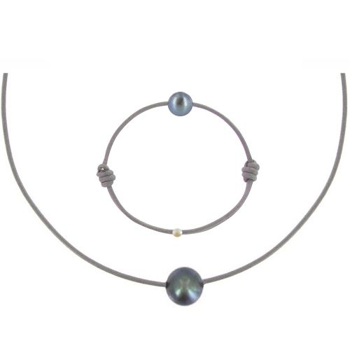 Set Collier et Bracelet Lien La Perle Noire des Poulettes - Cla - LES POULETTES BIJOUX - Modalova