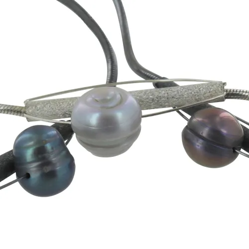 Collier Cravate Argent et Argent Oxydé 7 Perles Clair et N - LES POULETTES BIJOUX - Modalova