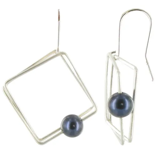 Boucles d'oreilles en Argent 925 Carré et sa Perle - Classics - LES POULETTES BIJOUX - Modalova