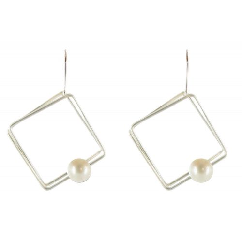 Boucles d'oreilles en Argent 925 Carré et sa Perle - Classics - LES POULETTES BIJOUX - Modalova