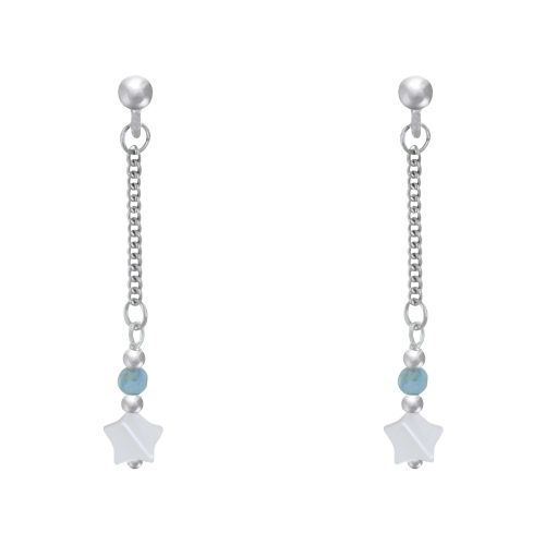 Boucles d'Oreilles Argent Chainette Perle Facetée de Larimar et - LES POULETTES BIJOUX - Modalova