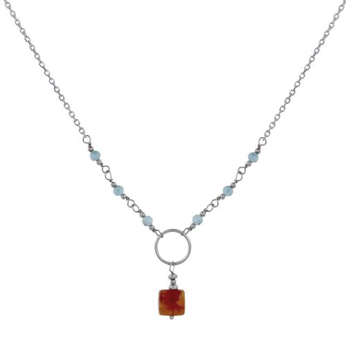 Collier Argent Anneau Cube de Cornaline Six Petites Perles de L - LES POULETTES BIJOUX - Modalova