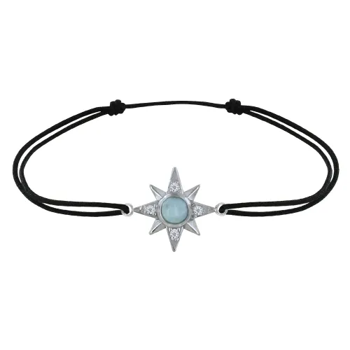 Bracelet Argent 925 Lien Noir Etoile Polaire et Demi Perle de L - LES POULETTES BIJOUX - Modalova