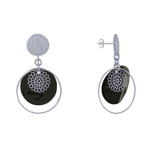 Boucles d'Oreilles Clous Métal Argenté Cercle et Pastille de Na - LES POULETTES BIJOUX - Modalova