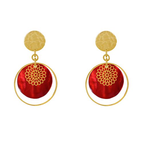 Boucles d'Oreilles Clous Métal Doré Cercle et Pastille de Nacre - LES POULETTES BIJOUX - Modalova