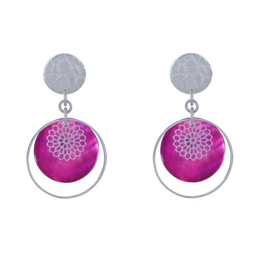 Boucles d'Oreilles Clous Métal Argenté Cercle et Pastille de Na - LES POULETTES BIJOUX - Modalova
