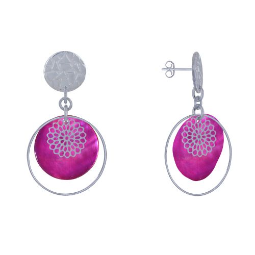 Boucles d'Oreilles Clous Métal Argenté Cercle et Pastille de Na - LES POULETTES BIJOUX - Modalova