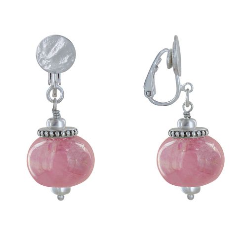 Boucles d'Oreilles Clip Métal é et Grosses Perles en Céramique - Rose - LES POULETTES BIJOUX - Modalova