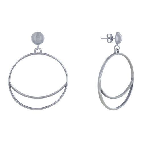 Boucles d'Oreilles Clous Métal Cercle et Croissant de Lune - Gris argent - LES POULETTES BIJOUX - Modalova