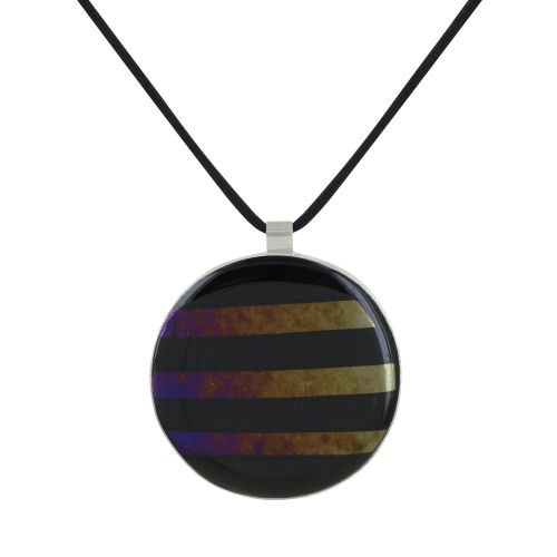 Collier Argent 925 et Pendentif Rond Pâte de Verre Rayé - LES POULETTES BIJOUX - Modalova