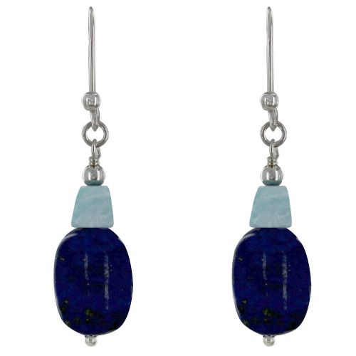 Boucles d'Oreilles Argent 925 Galet de Lapis Lazuli et Pépite d - LES POULETTES BIJOUX - Modalova