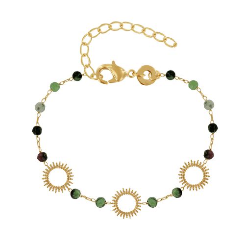Bracelet Plaqué Or Trois Soleils de Billes Ajouré et Perles Facettées Rubis Zoïsite - LES POULETTES BIJOUX - Modalova