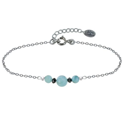 Bracelet Chaine Argent 925 Rhodié Trois Perles de Larimar et De - LES POULETTES BIJOUX - Modalova