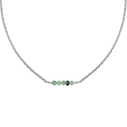 Collier Chaine Argent Rhodié Quatre Perles Facettées d'Aventurine et Un Diamant Noir - LES POULETTES BIJOUX - Modalova