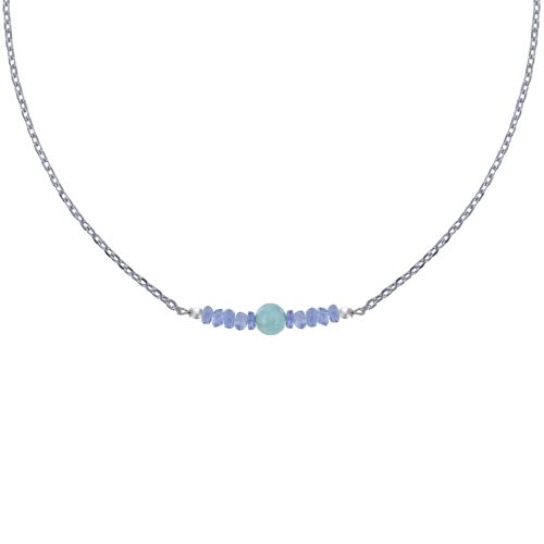 Collier Chaine Argent 925 Rhodié Perles Facettées de Tanzanite - LES POULETTES BIJOUX - Modalova