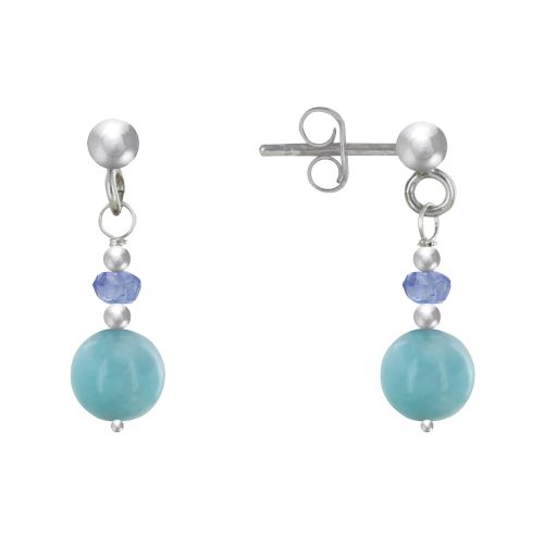 Boucles d'Oreilles Argent Tanzanite Facettée et Perle de Larimar - LES POULETTES BIJOUX - Modalova