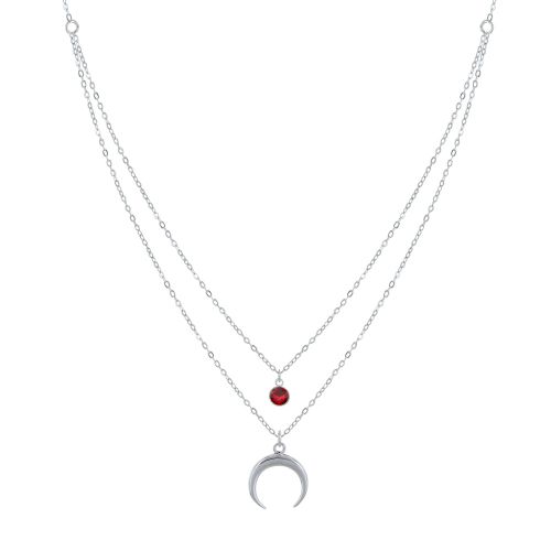 Collier Double Chaine 925 Croissant de Lune et Zirconia - Rouge - LES POULETTES BIJOUX - Modalova