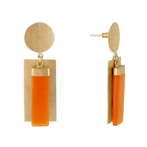 Boucles d'Oreilles Laiton Doré Disque et Rectangle Coloré - Ora - LES POULETTES BIJOUX - Modalova