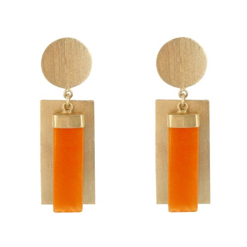 Boucles d'Oreilles Laiton Doré Disque et Rectangle Coloré - Ora - LES POULETTES BIJOUX - Modalova