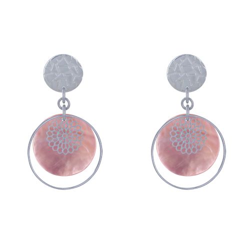 Boucles d'Oreilles Clous Métal Argenté Cercle et Pastille de Na - LES POULETTES BIJOUX - Modalova