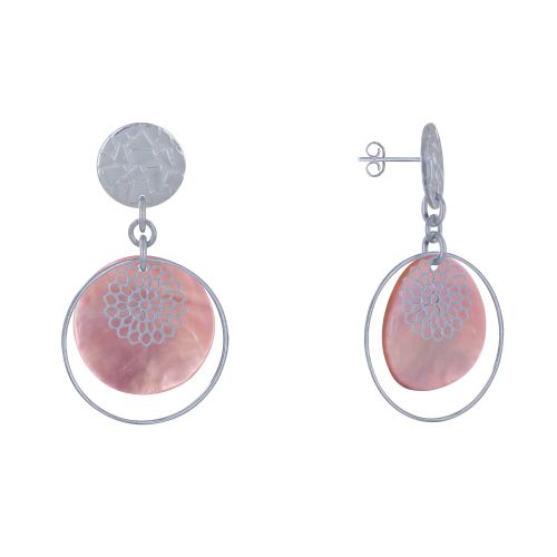 Boucles d'Oreilles Clous Métal Argenté Cercle et Pastille de Na - LES POULETTES BIJOUX - Modalova