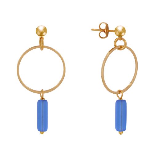 Boucles d'Oreilles Doré Cercle et Perle Rectangulaire - Bleu Navy - LES POULETTES BIJOUX - Modalova