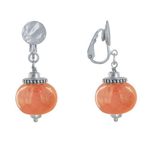 Boucles d'Oreilles Clip Métal é et Grosses Perles en Céramique - Orange - LES POULETTES BIJOUX - Modalova