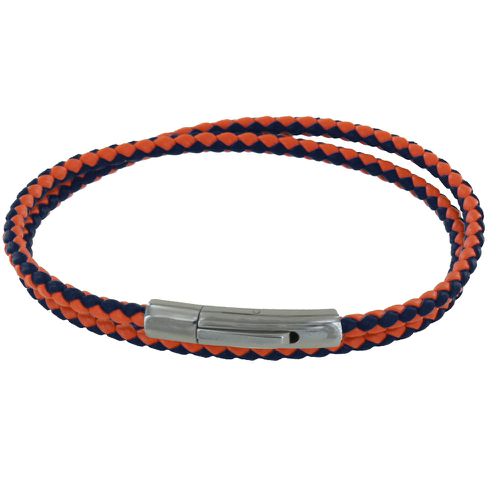 Bracelet Double Tour Bicolore Cuir Tréssé Rond pour Poignet 19cm - Orange - LES POULETTES BIJOUX - Modalova