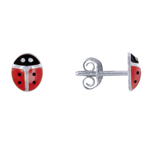 Boucles d'Oreilles Clous Argent Coccinelle et Noire - LES POULETTES BIJOUX - Modalova