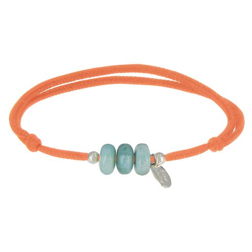 Bracelet Lien Orange 3 Anneaux de Larimar et Deux Perles Argent - LES POULETTES BIJOUX - Modalova