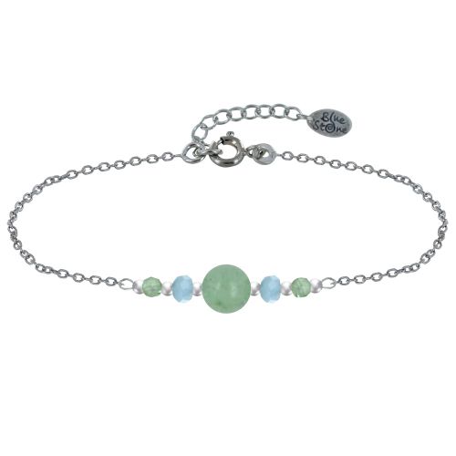 Bracelet Chaine Argent 925 Trois Perles d'Aventurine et Deux An - LES POULETTES BIJOUX - Modalova