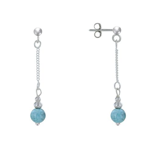 Boucles d'Oreilles Argent Chainette Perle Iconic Argent et Perle de Larimar - LES POULETTES BIJOUX - Modalova
