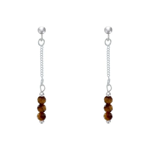 Boucles d'Oreilles Argent 925 Chainette 3 Perles Facettées d'Oe - LES POULETTES BIJOUX - Modalova