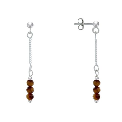 Boucles d'Oreilles Argent 925 Chainette 3 Perles Facettées d'Oe - LES POULETTES BIJOUX - Modalova