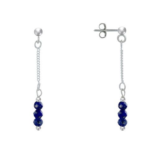 Boucles d'Oreilles Argent Chainette 3 Perles Facettées de Lapis - LES POULETTES BIJOUX - Modalova