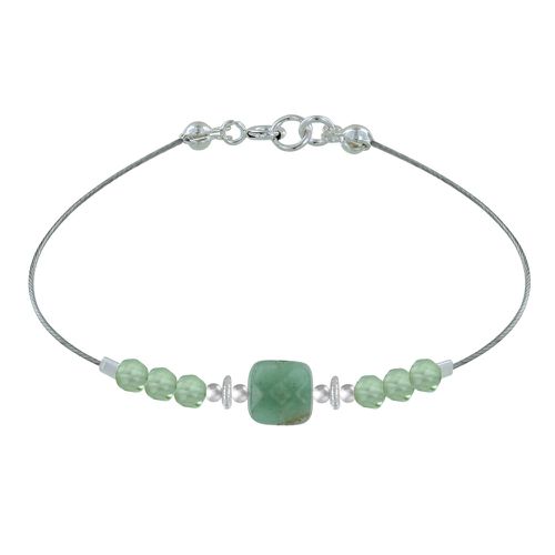 Bracelet Câble Carré et Six Perles Facetttées d'Aventurine - LES POULETTES BIJOUX - Modalova